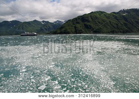 Yakutat Bay, Alaska - August 1, 2006 - Cruise Ship In Yakutat Bay, Alaska Amidst Glaciers, Mountains