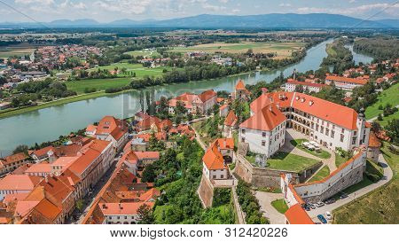 Aerial View Of Ptuj Small And Beautiful Town In Sloveina