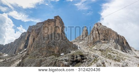 Panoramic View Of Cima Catinaccio And Torri Del Vajolet Mountains In The Dolomites In South Tyrol, I