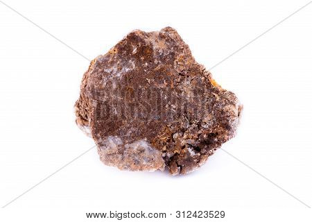 Macro Mineral Stone Wulfenite On A White Background
