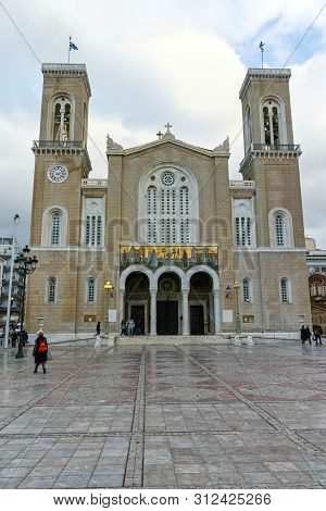 Athens, Greece - January 20, 2017: Amazing View Of Metropolitan Cathedral In Athens, Attica, Greece