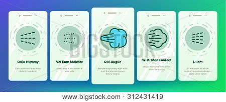 Water, Steam, Liquid Spray Onboarding Mobile App Page Screen. Letting Water, Air Through Pulverizer.