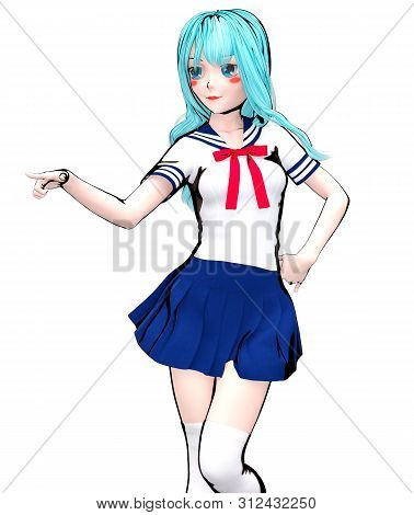 3D Japanese Anime Schoolgirl.
