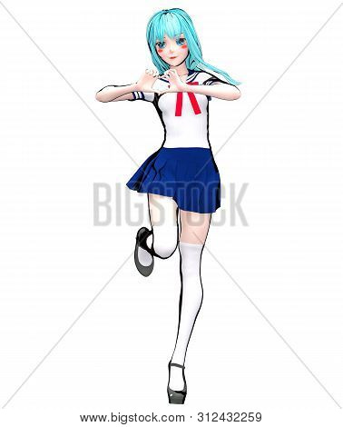 3D Japanese Anime Schoolgirl.