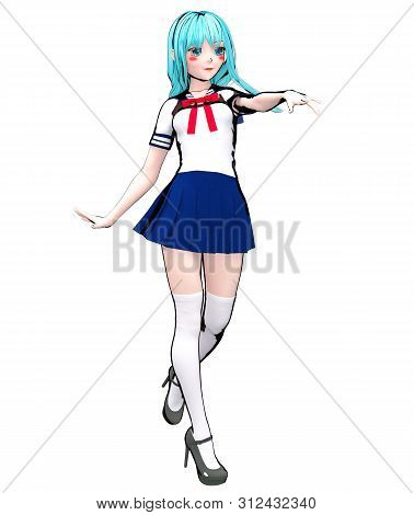 3D Japanese Anime Schoolgirl.