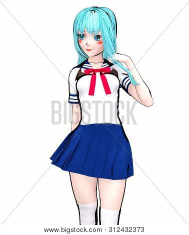 3D Japanese Anime Schoolgirl.