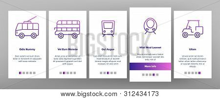 Color Public Transport And Vehicle Onboarding Mobile App Page Screen. Passenger Urban Transport Outl