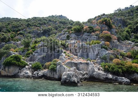 The Ruins Of The City Of Mira, Kekova, An Ancient Megalithic City Destroyed By An Earthquake.