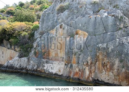 The Ruins Of The City Of Mira, Kekova, An Ancient Megalithic City Destroyed By An Earthquake.