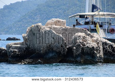 Demre, Turkey - May 21, 2019: The Ruins Of The City Of Mira, Kekova, An Ancient Megalithic City Dest
