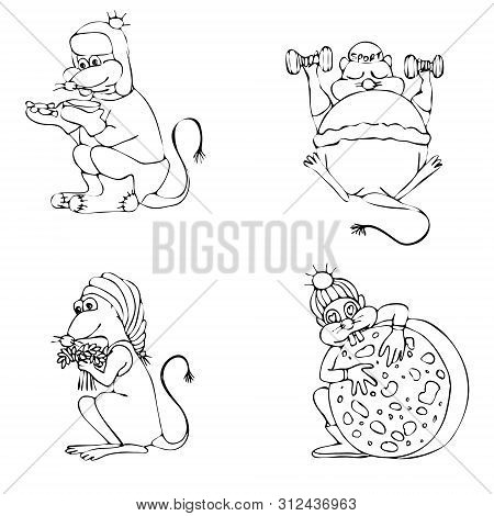 Set Of Mice Dedicated To 4 Seasons - Winter, Spring, Summer And Autumn. Animal Symbol Of Chinese New