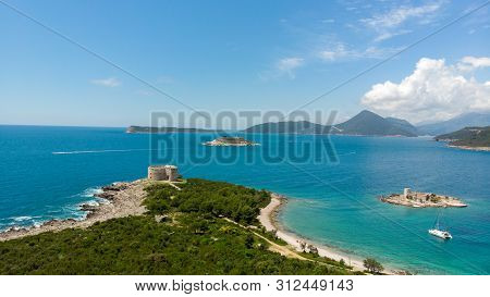 Fort Arza And Island Otocic Gospa, Near The Island Of Mamula In The Adriatic Sea. Montenegro
