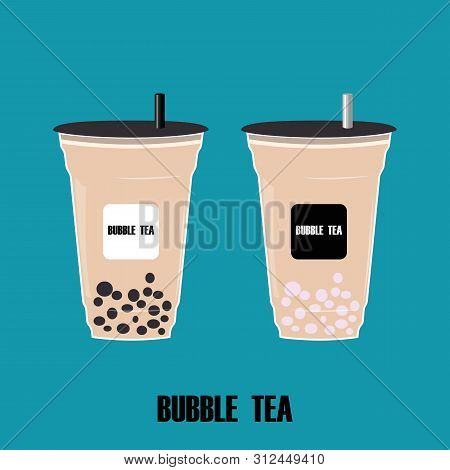 The Cup With Bubble Tea.cartoon Milk Tea With Tapioca Pearl. Bubble Tea Taiwanese Popular Cold Drink