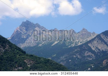 View On The Mountain Ranges Of The Aosta Vallei Alps In Italy