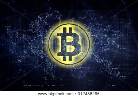 Bitcoin, Digital Currency And Blockhain Technology Artwork