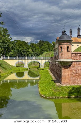 Nesvizh, Belarus - July 13, 2019: Residential Castle Of The Radziwill Family. After Reconstruction, 