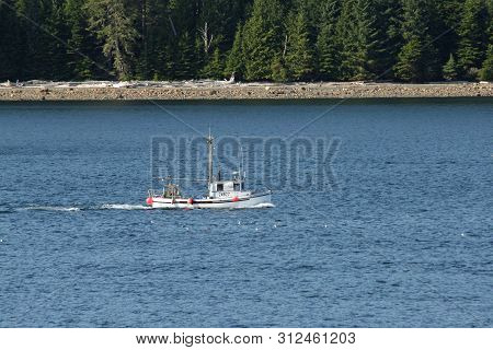Inside Passage, Alaska - August 5, 2006 - Workboat Cruises Waters Of Inside Passage On Sunny Summer 