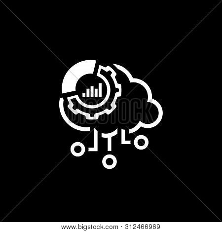 Simple Cloud Perfomance Vector Line Icon With Gear Wheel And Graphs.