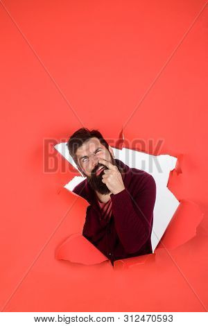 Bearded Man Is Picking Nose. Adult Man With Beard Picking Booger. Bad Manners. Bad Habits. Handsome 