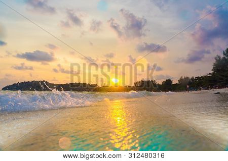Sea Beace Sunset Colorful Sky With Cloud