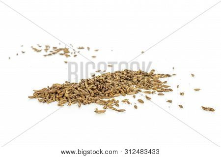 Lot Of Whole Dry Caraway Fruits Closeup Isolated On White Background