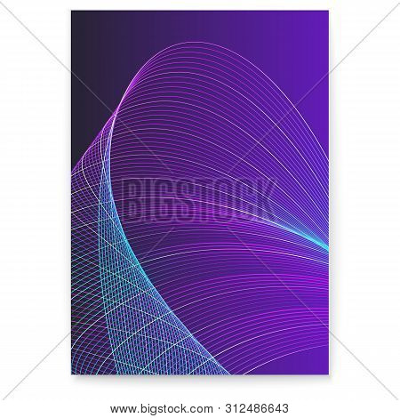 Digital Poster With Twisted Colored Lines, Mixed Color. Dynamic Flowing Waves On Dark Background. Ab