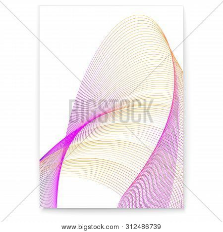 Digital Poster With Twisted Colored Lines. Dynamic Flowing Waves On White Background. Graphics Conce