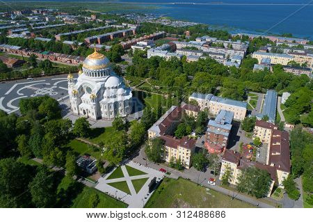 Cityscape With Old St. Nicholas Naval Cathedral On A Sunny June Day (aerial Photography). Kronstadt,