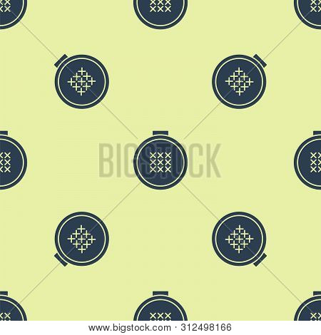 Blue Round Adjustable Embroidery Hoop Icon Isolated Seamless Pattern On White Background. Thread And