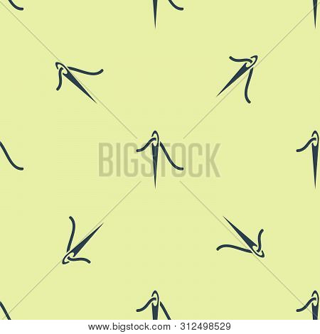 Blue Needle For Sewing With Thread Icon Isolated Seamless Pattern On White Background. Tailor Symbol