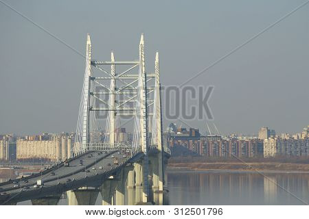 Saint Petersburg, Russia - April 05, 2019: View Of The Cable-stayed Bridge On The Western High-speed