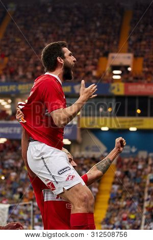 Rostov-on-don, Russia - July 20, 2019: Georgiy Dzhikiya Of Fc Spartak Moscow Celebrates His Goal Dur