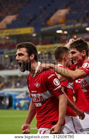 Rostov-on-don, Russia - July 20, 2019: Georgiy Dzhikiya Of Fc Spartak Moscow Celebrates His Goal Dur