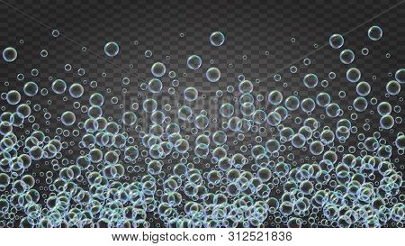 Bath Bubble. Detergent Soap Foam And Suds For Bathtub. Shampoo. 3d Vector Illustration Template. Cre