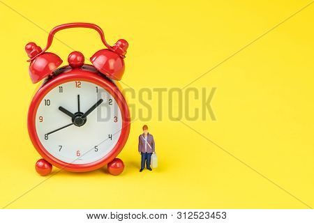 Travel Time, Reminder For Airline Checkin For Traveller Concept, Miniature People Young Lady With Lu