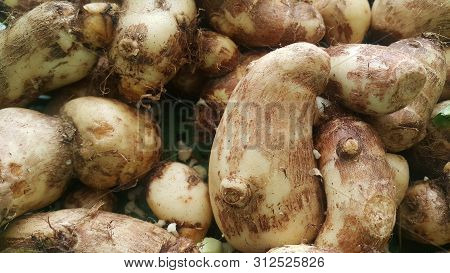 Closeup View Of Taro Vegetable Pile For Sale In Market