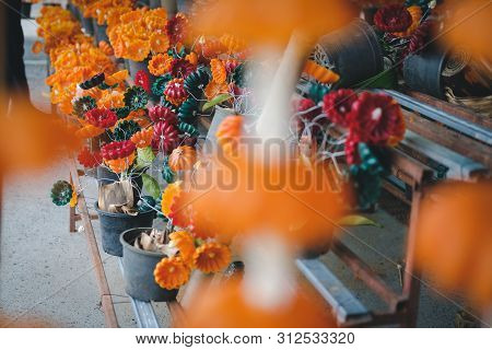 Flower Candle For Making Worship Merit To Buddha