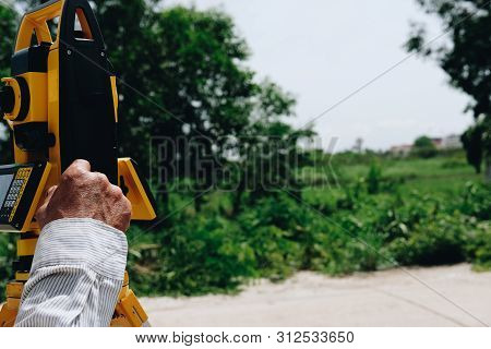 Tacheometer For Land Surveyor. Theodolite Equipment For Geodetic Survey