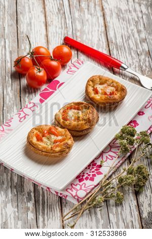 mini pizzas with tomatoes mozzarella and oregano