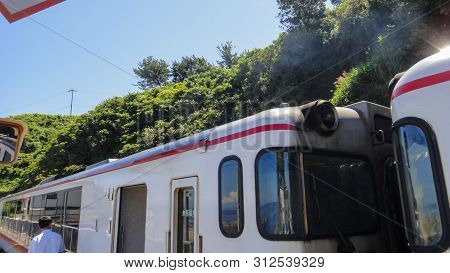 Akita, Japan - Aug 11, 2016 : View Of Japan Railway Gono Line From Resort Shirakami Sightseeing Trai