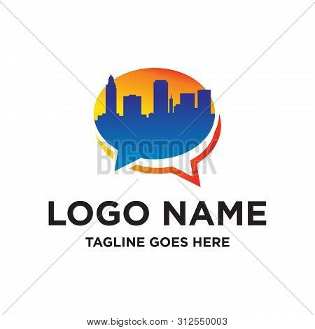 City Forum Talk Chat, Building, Communication, Talking. Vector Logo Template.