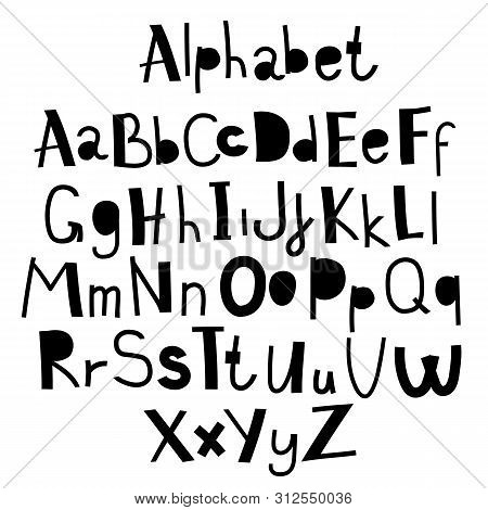 Doodle Simple Primitive Kids Alphabet, Vector Hand Drawn Letters Elements.