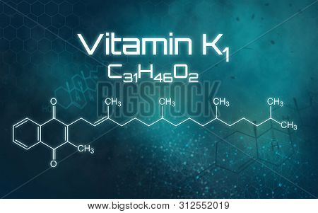 Chemical Formula Of Vitamin K On A Futuristic Background