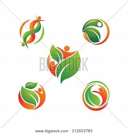 Human Character With Leaves Vector Logo. Healthcare Logo Sign, Healthy Food, Nutrition Symbol, Healt