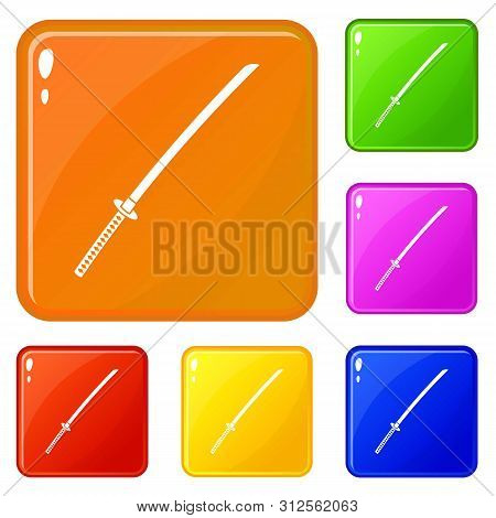 Japanese Katana Icons Set Collection Vector 6 Color Isolated On White Background