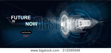 Jet Engine, Gear Wheel Mechanism Background. Engineering Drawing Abstract Industrial Illustration. V