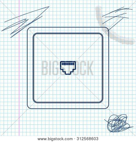 Ethernet Socket Sign. Network Port - Cable Socket Line Sketch Icon Isolated On White Background. Lan