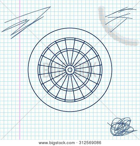 Classic Darts Board With Twenty Black And White Sectors Line Sketch Icon Isolated On White Backgroun