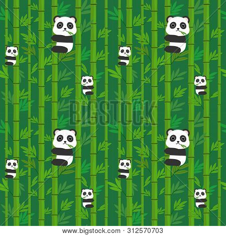 Seamless Pattern Panda On The Bamboo Forest.