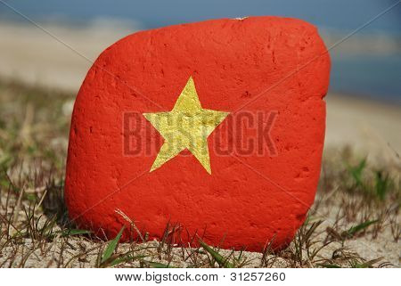 I love Vietnam, painted flag on a stone